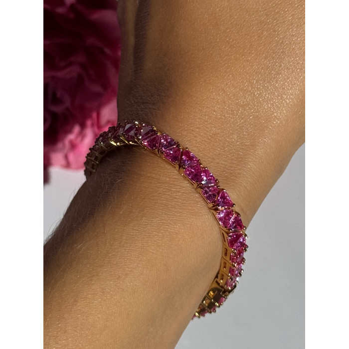 925 Sterling Silver Gold Plated Pink Topaz Bracelet 7 inch
