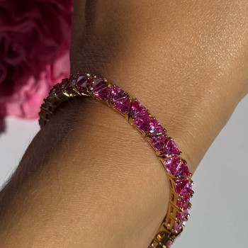 925 Sterling Silver Gold Plated Pink Topaz Bracelet 7 Inch