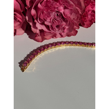 925 Sterling Silver Gold Plated Pink Topaz Bracelet 7 inch
