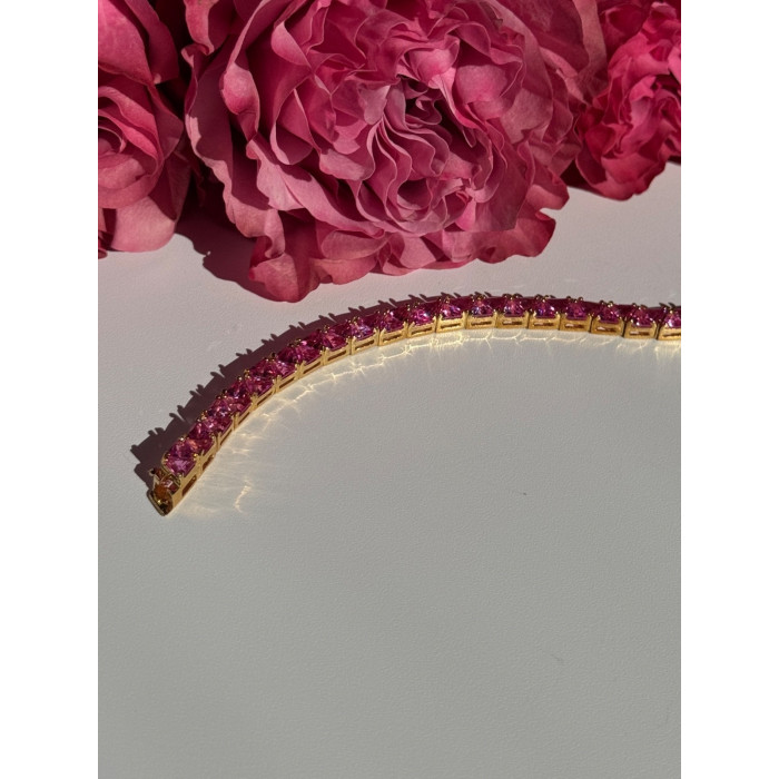 925 Sterling Silver Gold Plated Pink Topaz Bracelet 7 inch