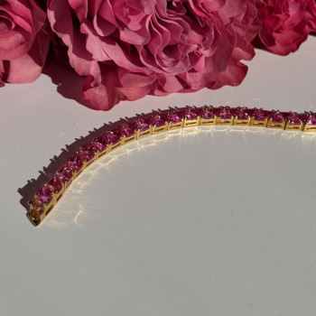 925 Sterling Silver Gold Plated Pink Topaz Bracelet 7 Inch