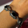 Vintage 925 Sterling Silver Onyx & Marcasite Bracelet 7 Inch