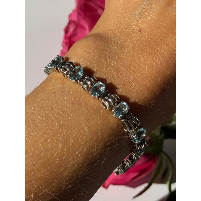 925 Sterling Silver Blue Topaz Bracelet 7.5 inch