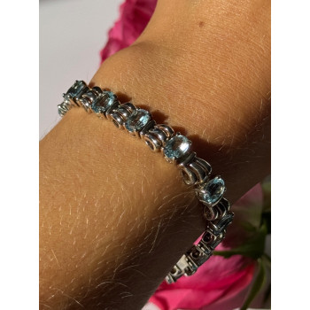 925 Sterling Silver Blue Topaz Bracelet 7.5 inch