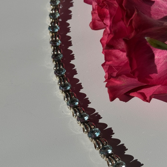 925 Sterling Silver Blue Topaz Bracelet 7.5 Inch