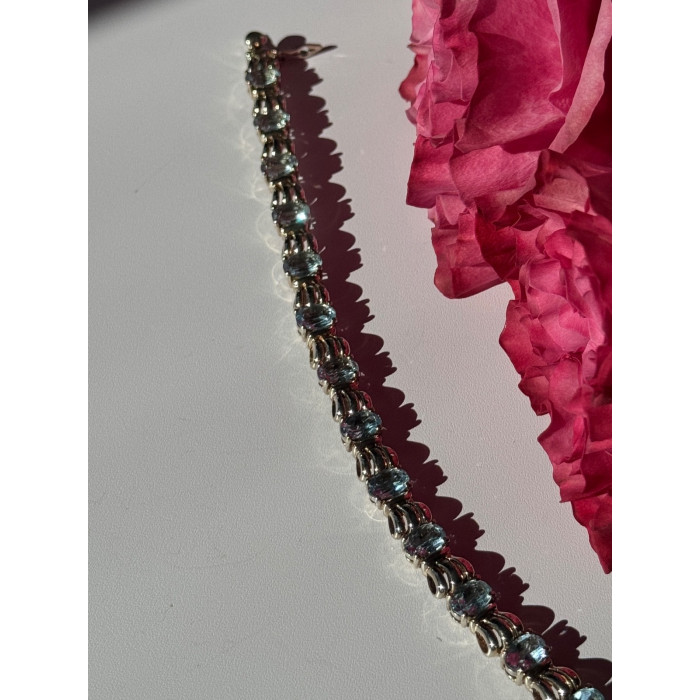 925 Sterling Silver Blue Topaz Bracelet 7.5 inch