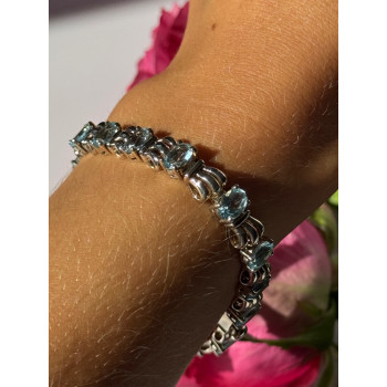 925 Sterling Silver Blue Topaz Bracelet 7.5 inch