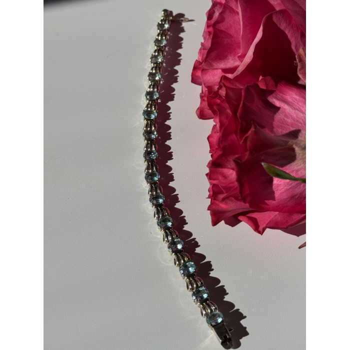 925 Sterling Silver Blue Topaz Bracelet 7.5 inch