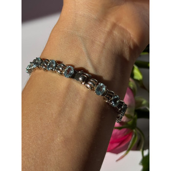 925 Sterling Silver Blue Topaz Bracelet 7.5 inch