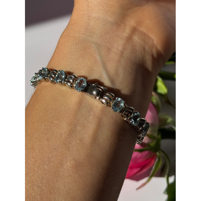 925 Sterling Silver Blue Topaz Bracelet 7.5 inch