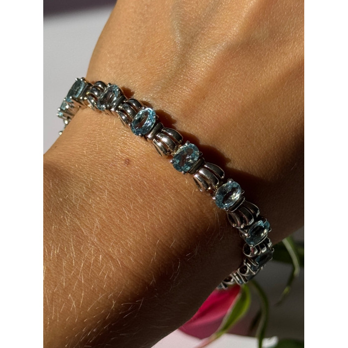 925 Sterling Silver Blue Topaz Bracelet 7.5 inch