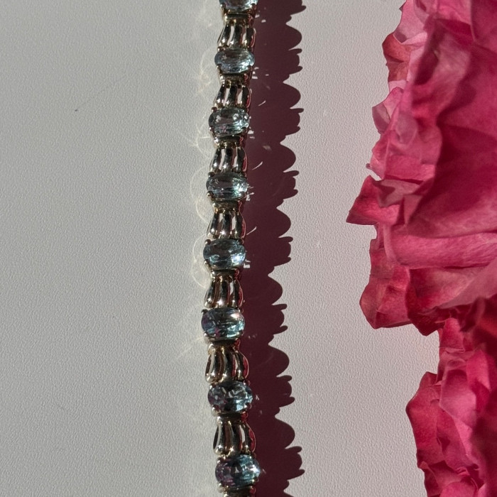 925 Sterling Silver Blue Topaz Bracelet 7.5 Inch