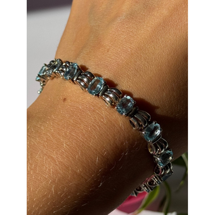 925 Sterling Silver Blue Topaz Bracelet 7.5 inch