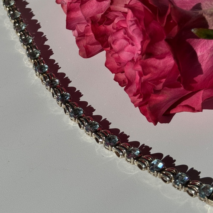 925 Sterling Silver Blue Topaz Bracelet 7.5 Inch