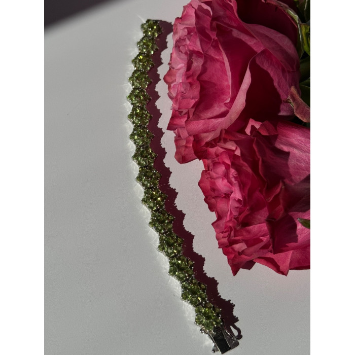 925 Sterling Silver Peridot Flower Bracelet 7.5 inch