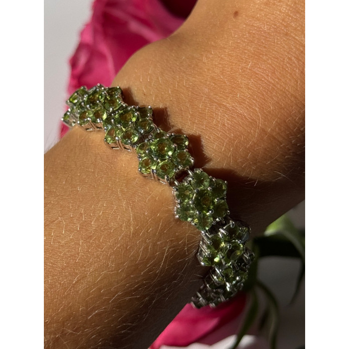 925 Sterling Silver Peridot Flower Bracelet 7.5 inch