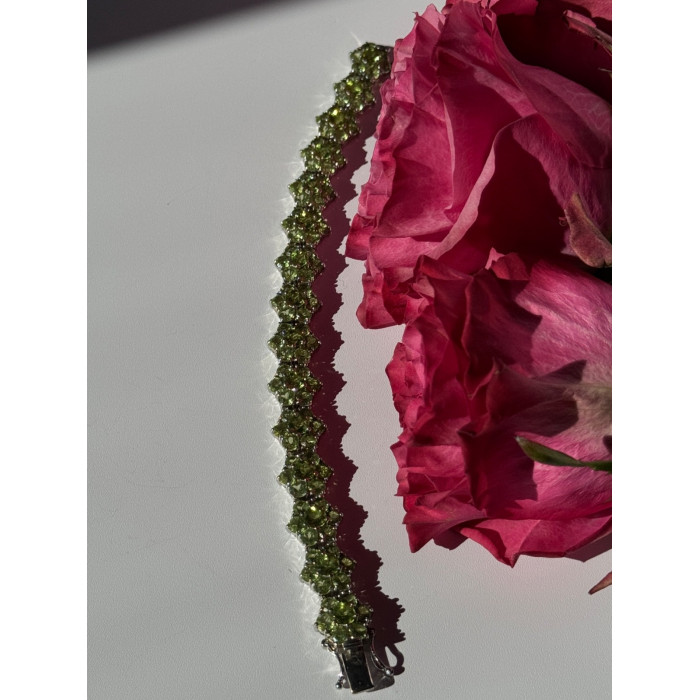925 Sterling Silver Peridot Flower Bracelet 7.5 inch