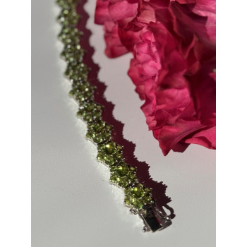 925 Sterling Silver Peridot Flower Bracelet 7.5 inch