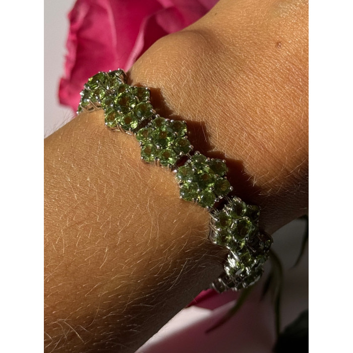 925 Sterling Silver Peridot Flower Bracelet 7.5 inch