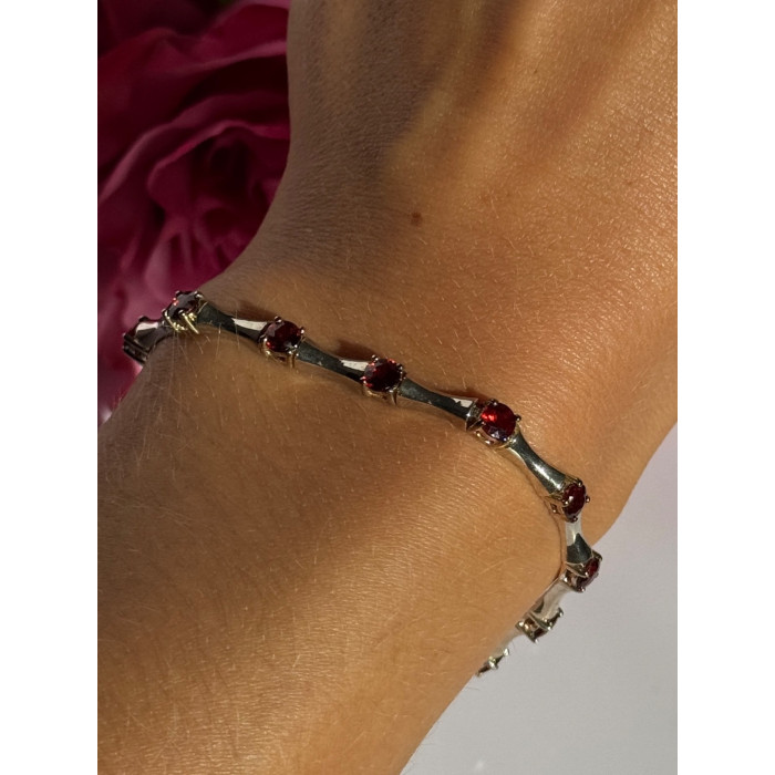 925 Sterling Silver Garnet Bracelet 7 inch