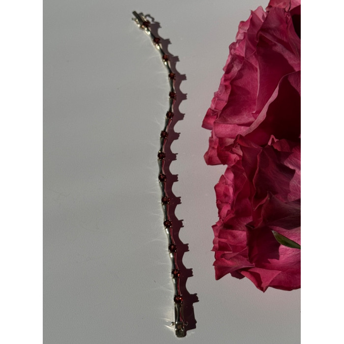 925 Sterling Silver Garnet Bracelet 7 inch