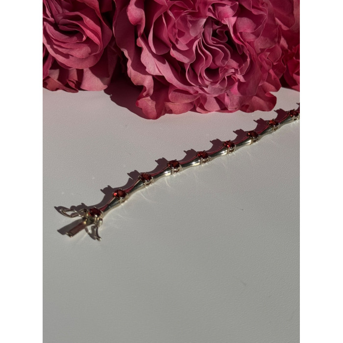 925 Sterling Silver Garnet Bracelet 7 inch