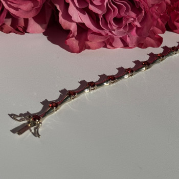 925 Sterling Silver Garnet Bracelet 7 Inch