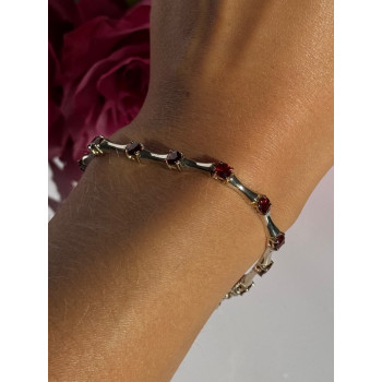 925 Sterling Silver Garnet Bracelet 7 inch