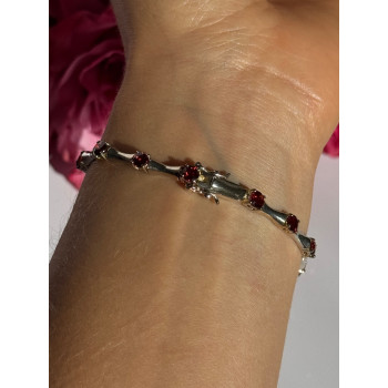 925 Sterling Silver Garnet Bracelet 7 inch