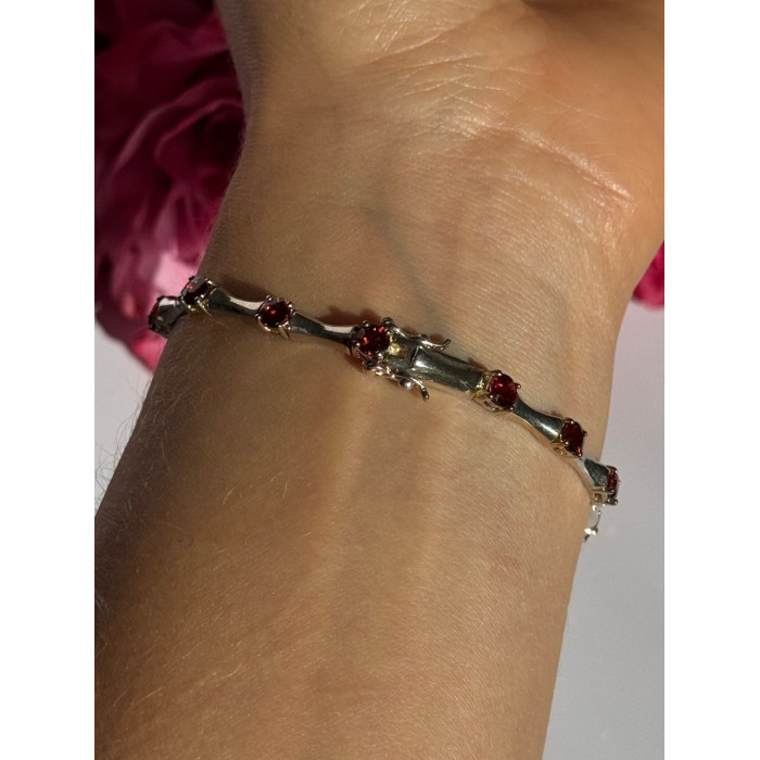 925 Sterling Silver Garnet Bracelet 7 inch