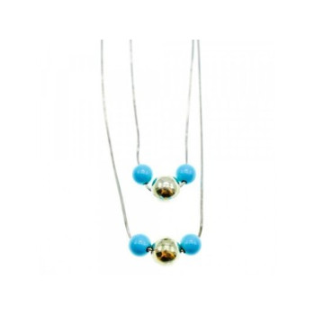 925 Sterling Silver Turquoise imitation Necklace from two chains  Italy