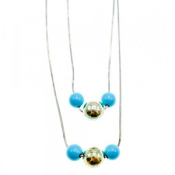 925 Sterling Silver Turquoise Imitation Necklace From two Chains Italy
