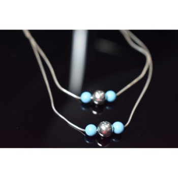 925 Sterling Silver Turquoise imitation Necklace from two chains  Italy