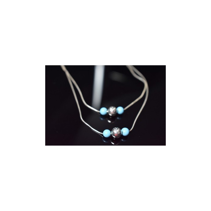 925 Sterling Silver Turquoise imitation Necklace from two chains  Italy
