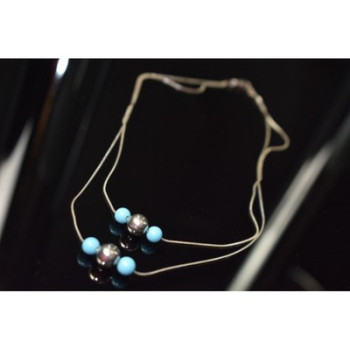925 Sterling Silver Turquoise imitation Necklace from two chains  Italy