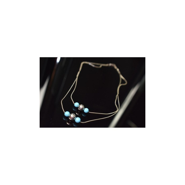 925 Sterling Silver Turquoise imitation Necklace from two chains  Italy