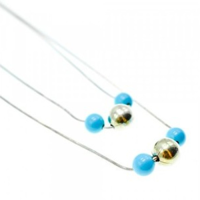 925 Sterling Silver Turquoise Imitation Necklace From two Chains Italy
