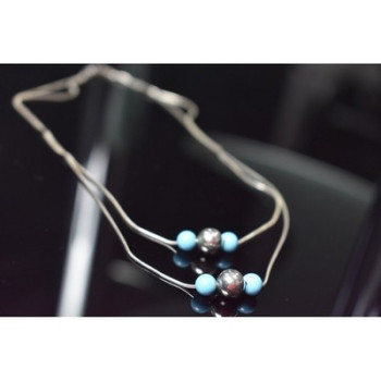 925 Sterling Silver Turquoise imitation Necklace from two chains  Italy