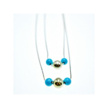 925 Sterling Silver Turquoise imitation Necklace from two chains  Italy