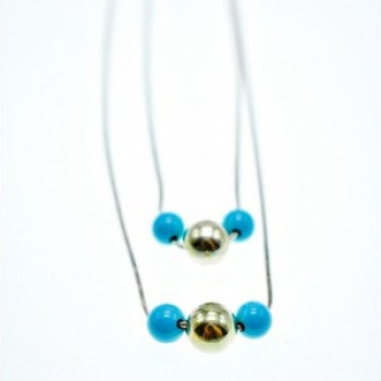 925 Sterling Silver Turquoise Imitation Necklace From two Chains Italy