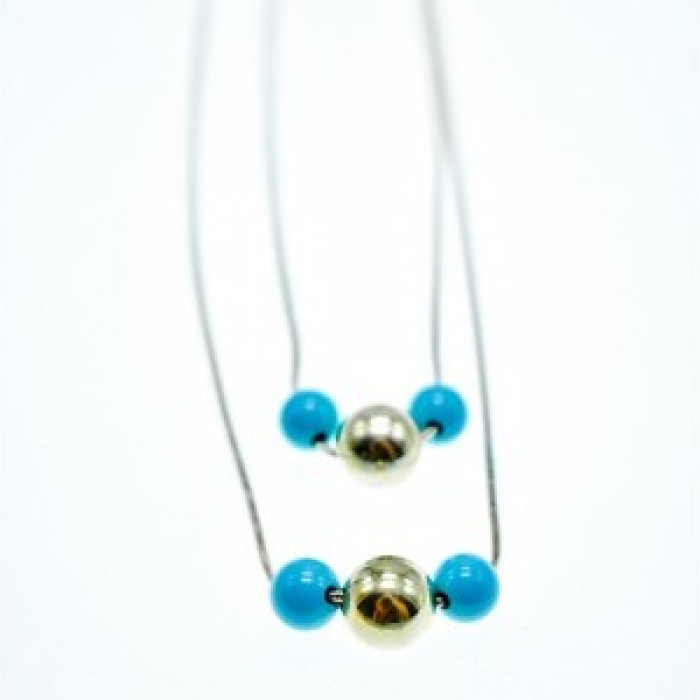 925 Sterling Silver Turquoise Imitation Necklace From two Chains Italy