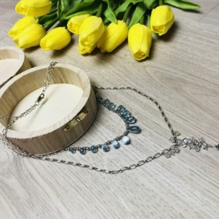 925 Sterling Silver Blue Jadeite Necklace