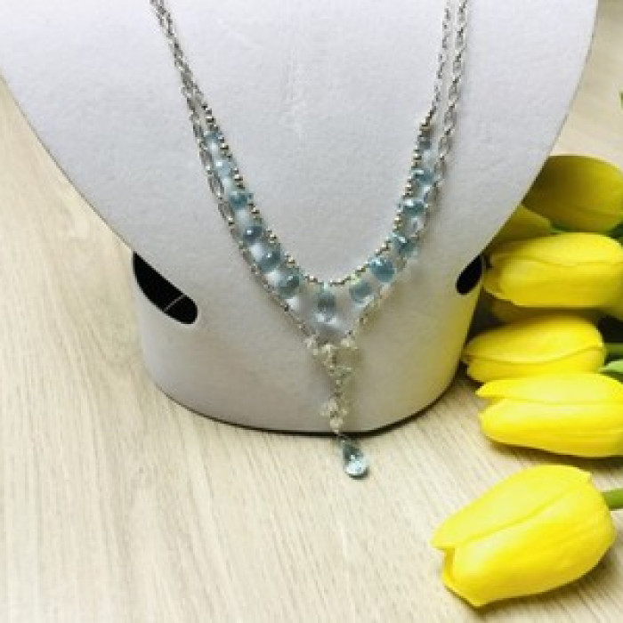 925 Sterling Silver Blue Jadeite Necklace