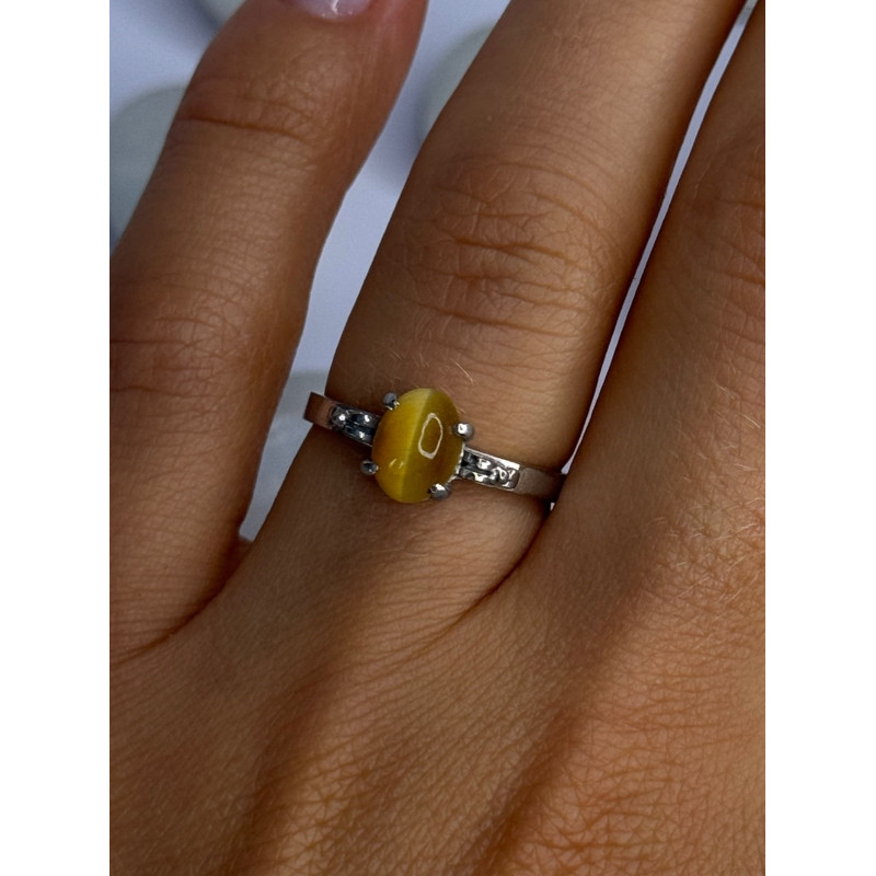 925 Sterling Silver Yellow Jade Ring Size 7