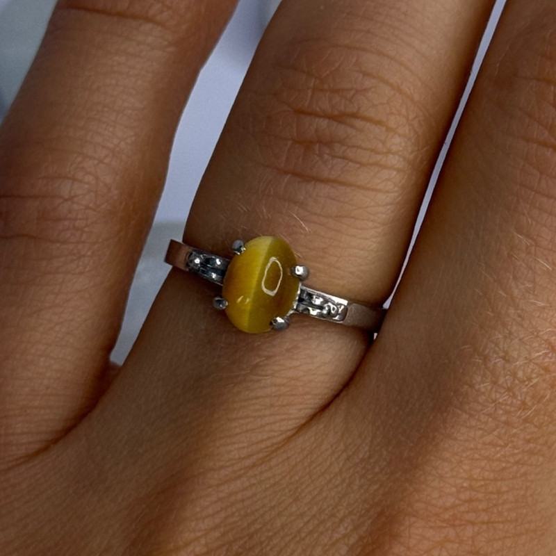 925 Sterling Silver Yellow Jade Ring Size 7