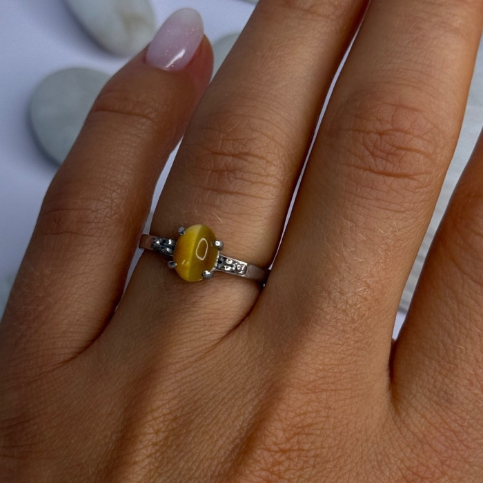 925 Sterling Silver Yellow Jade Ring Size 7