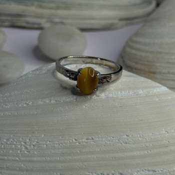 925 Sterling Silver Yellow Jade Ring Size 7