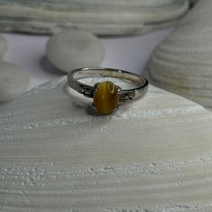 925 Sterling Silver Yellow Jade Ring Size 7