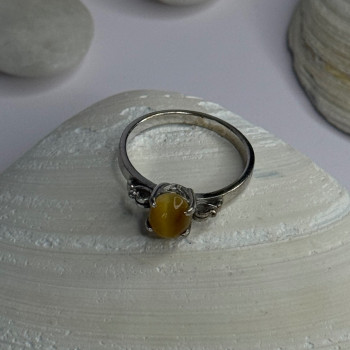 925 Sterling Silver Yellow Jade Ring Size 7