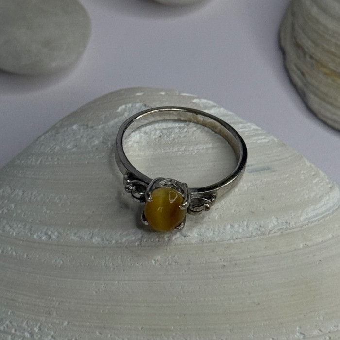 925 Sterling Silver Yellow Jade Ring Size 7